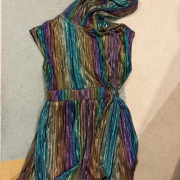 Queen Of Sparkles girls metallic multicolored rainbow hood kids dress large L - Picture 6 of 8